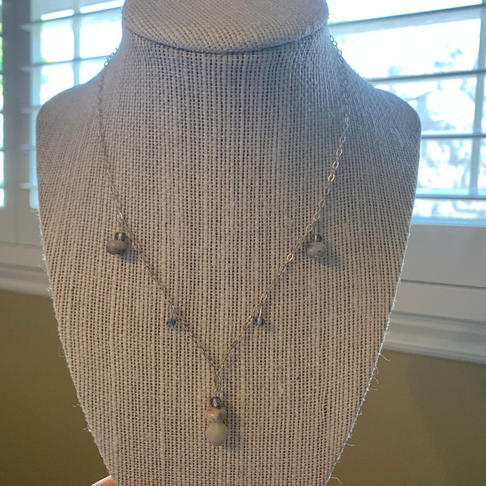 Sterling Silver Gemstone Crystal Necklace 8"